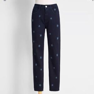 Warp + Weft MPX Milan High Rise Skinny Jeans Star Patterned Dark Blue 28 NWT
